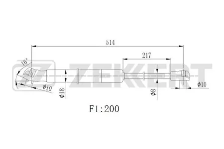 ZEKKERT GF2507 Пружина газовая капота Lexus RX (L1) 08-