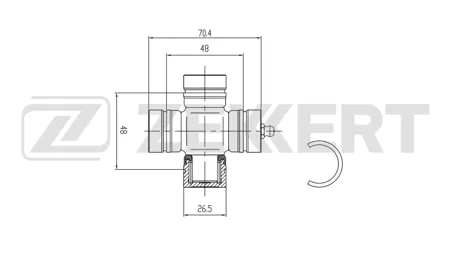 ZEKKERT KG1044 Крестовина карданного вала 26,53x70,40 Ford Ranger 99-, Kia Sorento 02-, Sportage 94-, Mazda MPV II 00-, BT-50 06-