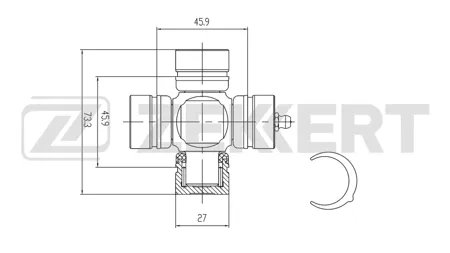 ZEKKERT KG1065 Крестовина карданного вала 27,00x73,35 Infiniti QX4 97-, Nissan Terrano (WD21,R20) 87-, Pathfinder (WD21,R50) 86-
