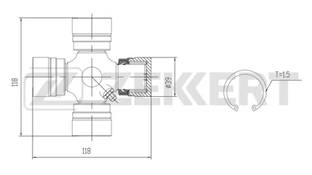 ZEKKERT KG1149 Крестовина карданного вала 39,00x118,00 Kamaz 5320 06-, GAZ Valdai (3310) 03-, URAL 4320 77-