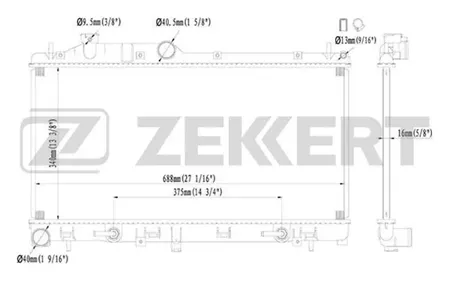 ZEKKERT MK1124 Радиатор двигателя Subaru Forester (SH) 08-, Legacy (BP) 05-, Impreza (GR, GH, G3, GE, GV) 08-