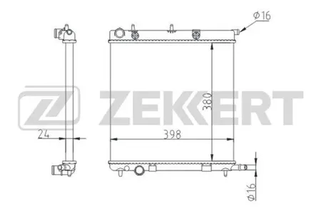 ZEKKERT MK1550 Радиатор двигателя Citroen C2 03-, C3 I, II 02-, Peugeot 1007 05-, 207 06- (замена для MK-1074)
