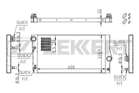 ZEKKERT MK1613 Радиатор двигателя BMW 5 (F10, F07, F11) 10-, 7 (F01-04) 08-, 6 (F06, F12, F13) 11-