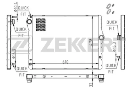 ZEKKERT MK1614 Радиатор двигателя BMW 7 (F01-04) 08- (с отводом для патрубка)
