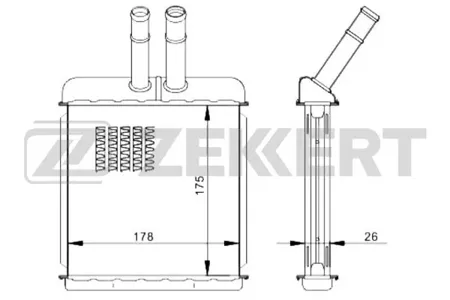 ZEKKERT MK5038 Радиатор отопителя Daewoo Lanos (KLAT) 97-, Leganza (KLAV) 97-, Nubira (KLAJ) 97-