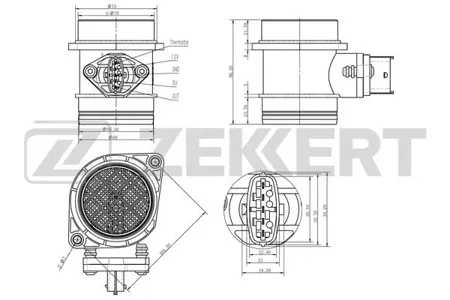 ZEKKERT SE1003 Датчик расхода воздуха Chevrolet Niva (2123) 02-, Lada Priora (2170,2171,2172) 07-, Kalina (1117,1118,1119) 04-