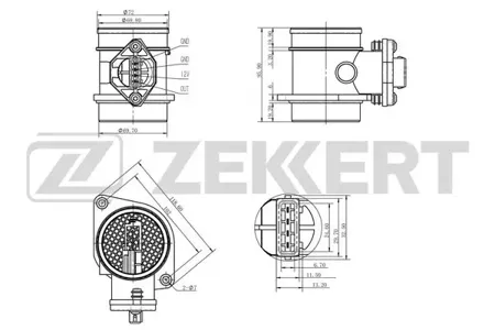 ZEKKERT SE1014 Датчик расхода воздуха Audi A3 97-, A4 97-, A6 II 97-, Skoda Octavia (1U2,1U5) 98-, VW Golf IV 97-, Passat V 97-