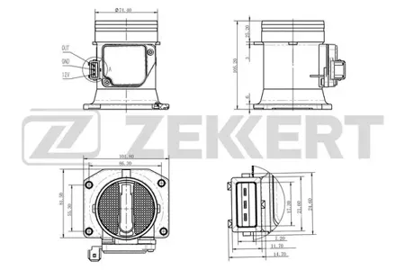 ZEKKERT SE1015 Датчик расхода воздуха Audi A3 96-, A4 96-, A6 II 97-, Skoda Octavia (1U2,1U5) 96-, VW Passat V 96-