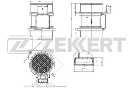 ZEKKERT SE1016 Датчик расхода воздуха Opel Vivaro A 01-, Renault Clio II 99-, Laguna 99-, Kangoo 00-, Megane I,II 99-, Scenic I,II 99-