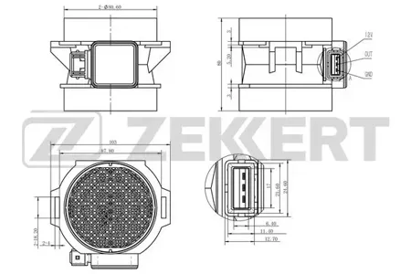 ZEKKERT SE1018 Датчик расхода воздуха BMW 3 (E46) 98-, 5 (E39) 96-, Hyundai Sonata IV 98-, XG 98-, Kia Carnival 99-, Clarus 96-