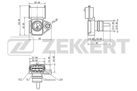 ZEKKERT SE1027 Датчик давления воздуха Hyundai Accent II,III 00-, Getz 02-, Santa Fe 01-, Tucson 04-, Kia Ceed 06-, Rio II 05-, Spectra 04-