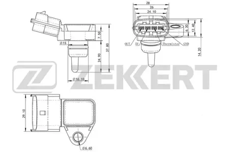 ZEKKERT SE1031 Датчик давления воздуха Hyundai Creta 16-, Solaris IV 10-, Kia Sportage III,IV 10-, Ceed 06-, Rio III,IV 11-, Sorento II 09-