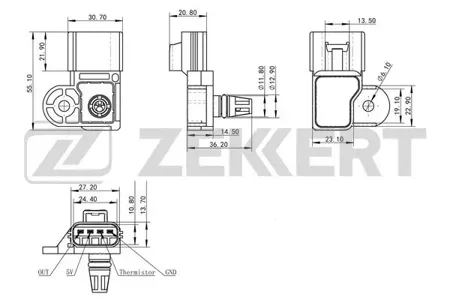 ZEKKERT SE1032 Датчик давления воздуха Ford Focus II 04-, Kuga II 14-, Mondeo III,IV,V 00-, Volvo S40 II 04-, S80 II 08-, V70 III 07-