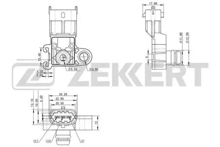 ZEKKERT SE1037 Датчик давления воздуха Chevrolet Cruze (J300,J308) 12-, Opel Astra G,H,J 00-, Corsa D,E 06-, Insignia A 08-, Zafira A,B,C 99-