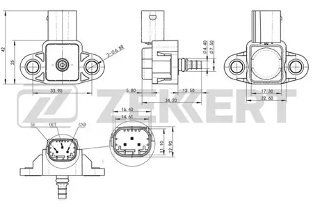 ZEKKERT SE1043 Датчик давления воздуха MB A-Class (W168) 97-, A-Class (W169) 04-, E-Class (210) 96-, E-Class (211) 02-, VW Crafter 30-35 06-
