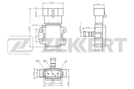 ZEKKERT SE1047 Датчик давления воздуха Opel Movano 00-, Vivaro A 01-, Renault Clio II 01-, Megane 99-, Symbol 02-, Kangoo Express 01-