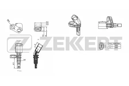 ZEKKERT SE6007 Датчик ABS передн. лев. VW Passat VI, VII 05-, Tiguan 07-, Audi A3 II 03-, Q3 11-, Skoda Octavia (1Z, 5E) 04-