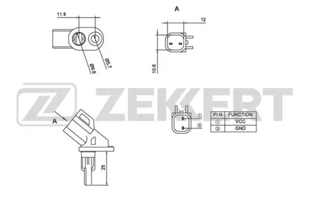 ZEKKERT SE6056 Датчик ABS передн. Ford Focus II 04-, Mondeo IV 07-, Galaxy II 06-, C-Max I, II 07-, Mazda 3 I, II 03-, Volvo S40 II 04-