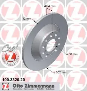 ZIMMERMANN 100332020 Диск тормозной AUDI A6 05- задн.Coat Z