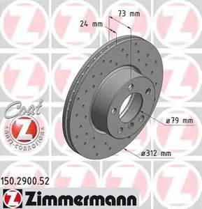 ZIMMERMANN 150290052 Диск тормозной Sport перед. 312x2473-5x120 BMW E90 2.0i2.5xi3.0xi 05>E91 2.0i2.5