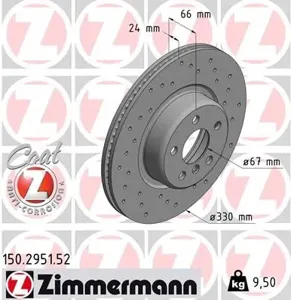 ZIMMERMANN 150295152 Диск торм.перед.перфорир. [330x24] 5 отв. Sport COAT Z