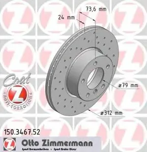 ZIMMERMANN 150346752 Диск тормозной Sport перед. 312x2474-5x120 BMW E90 2.0i2.5xi3.0xi 05>E91 2.0i2.5