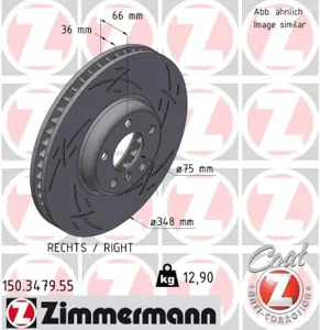 ZIMMERMANN 150347955 Диск торм.вент. с насечками
