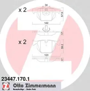 ZIMMERMANN 234471701 Колодки торм.задние 122x58x17 BMW X5 (E70F15) 2.0D-3.0D 07>X6(E71-F16) 3.0-3.0D