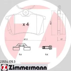 ZIMMERMANN 235541703 Колодки торм.задние 87x53x17 Citroen C3C4, Peugeot 207208 06>