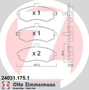 ZIMMERMANN 240311751 Колодки торм.передние 137x63x18 Hyundai Elantra 1.6i2.0i DOHC2.0CRDi 02>