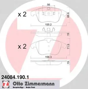 ZIMMERMANN 240841901 Колодки торм.передние 155x67x19 Ford Galaxy C-Max 2.01.8TDCi2.0TDCi 06>