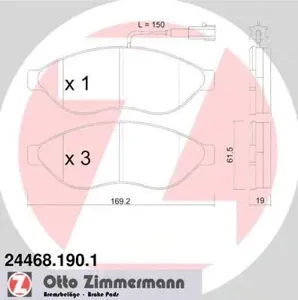 ZIMMERMANN 244681901 Колодки торм.передние 169x62x19 Citroen Jumper , Peugeot Boxer 2.2-3.0D 06>