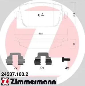 ZIMMERMANN 245371602 Колодки торм.задние 95x43x16 Ford Focus Galaxy Kuga Mondeo 06>, Land Rover Freelan