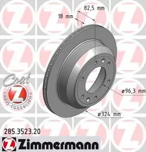 ZIMMERMANN 285352320 Диск торм.задний 324x1882-6x140 Hyundai H-1 2.5 CRDi 06>