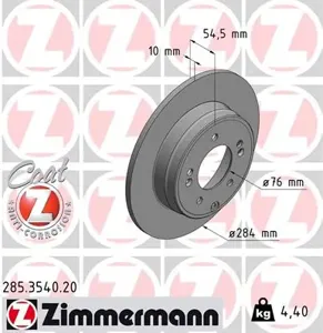 ZIMMERMANN 285354020 Диск торм.задний 284x1055-5x114 Hyundai Sonata Grand eur 2.0-3.3 05> , Kia Optima
