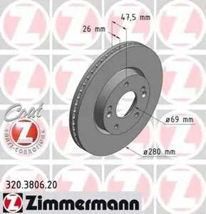 ZIMMERMANN 320380620 Диск торм.перед. 280x2648-5x114 Hyundai Tuscon 2.02.72.0D 04>