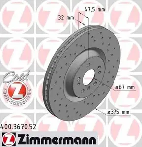 ZIMMERMANN 400367052 Диск торм.перед.вент.перфорир.[375x32] 5 отв. Sport COAT Z