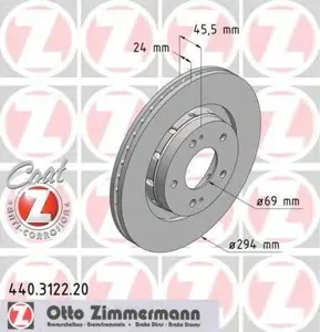 ZIMMERMANN 440312220 Диск торм.перед. 294x2446-5x114 Mitsubishi Outlander 2.02.0T2.4 4WD 03>
