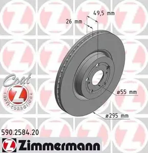 ZIMMERMANN 590258420 Диск торм.перед. 295x2650-5x100 Toyota Avensis 2.42.0D-4D 03>