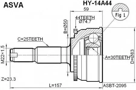 ASVA HY14A44 ШРУС HYUNDAI MATRIX -10 наруж.