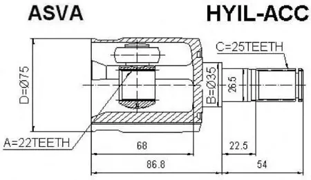 ASVA HYILACC ШРУС HYUNDAI/KIA внутр. лев. 22x35x25