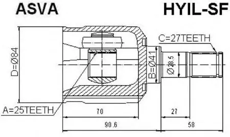 ASVA HYILSF ШРУС ВНУТРЕННИЙ ЛЕВЫЙ 25x41x27 (HYUNDAI : SANTA FE)