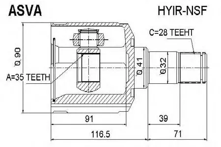 ASVA HYIRNSF ШРУС HYUNDAI/KIA SANTA FE 06- внутр. прав. 35x42x28 2.2 CRDI 5MT/4AT 2WD/4WD