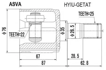 ASVA HYIUGETAT ШРУС HYUNDAI/KIA GETZ 02- внутр. 22x35x25 AT