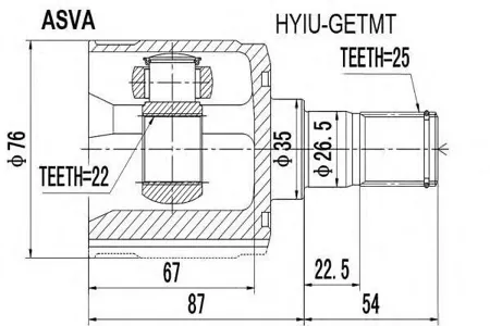 ASVA HYIUGETMT ШРУС внутренний 22x35x25