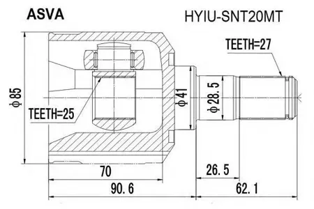 ASVA HYIUSNT20MT ШРУС внутренний 25x41x27