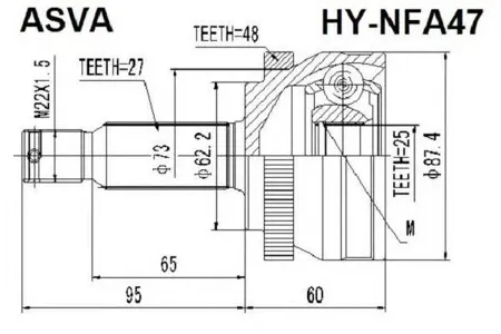 ASVA HYNFA47 ШРУС HYUNDAI/KIA SONATA NF наружн. 25x62x27