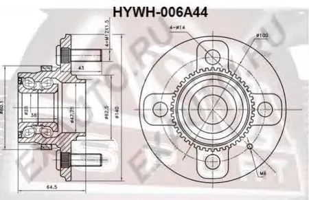 ASVA HYWH006A44 Ступица колеса с ABS | зад прав/лев |