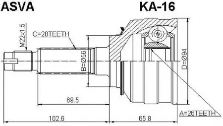 ASVA KA16 ШРУС наружный 26x56x28