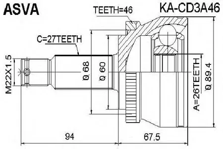 ASVA KACD3A46 ШРУС наружный 26x60x27
